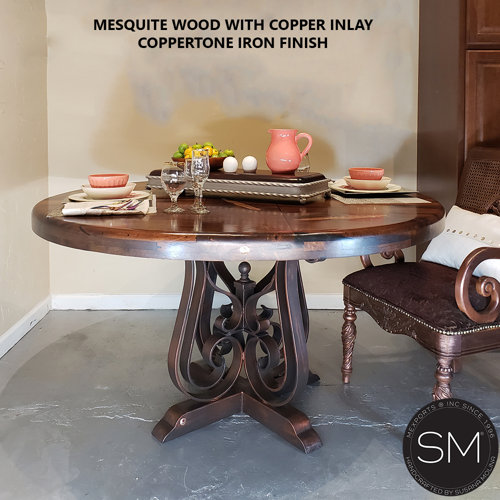 Mexports by Susana Molina Round Solid Wood Top Metal Base Dining Table